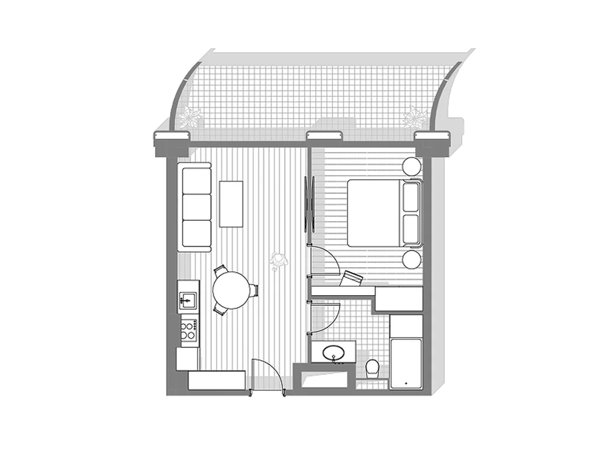 1 Bedroom, 45.8 m²